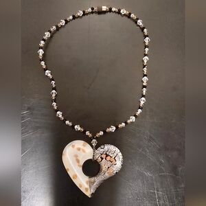 Artisan Glass Heart Pendant Necklace with Crystal and Foil Inlay Beads